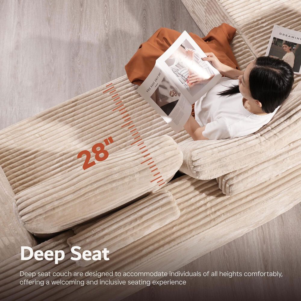 HOMLUX Modular Floor Sofa with Plush Corduroy, Big Comfy U-Shaped Sectional Couch in Beige, , large