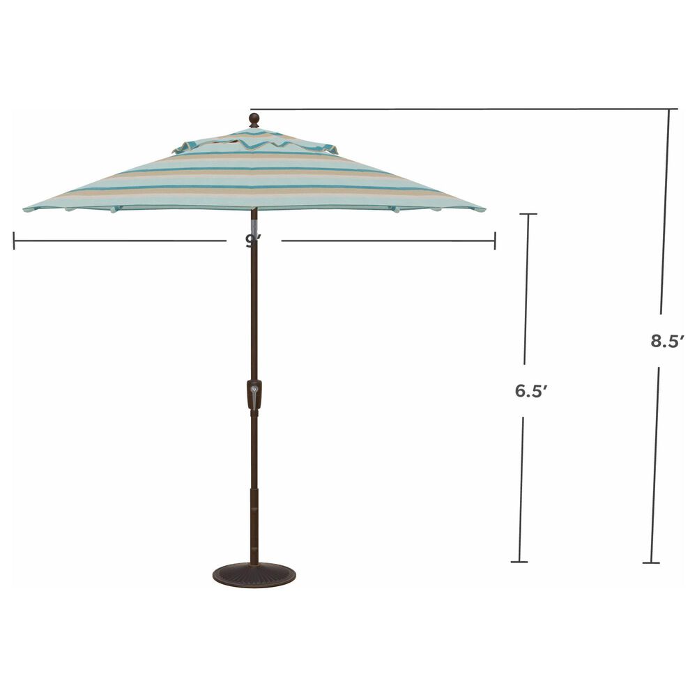 Garden Party Market 9' Octagon Push Button Tilt Umbrella with Bronze Base in Gateway Mist Stripe, , large