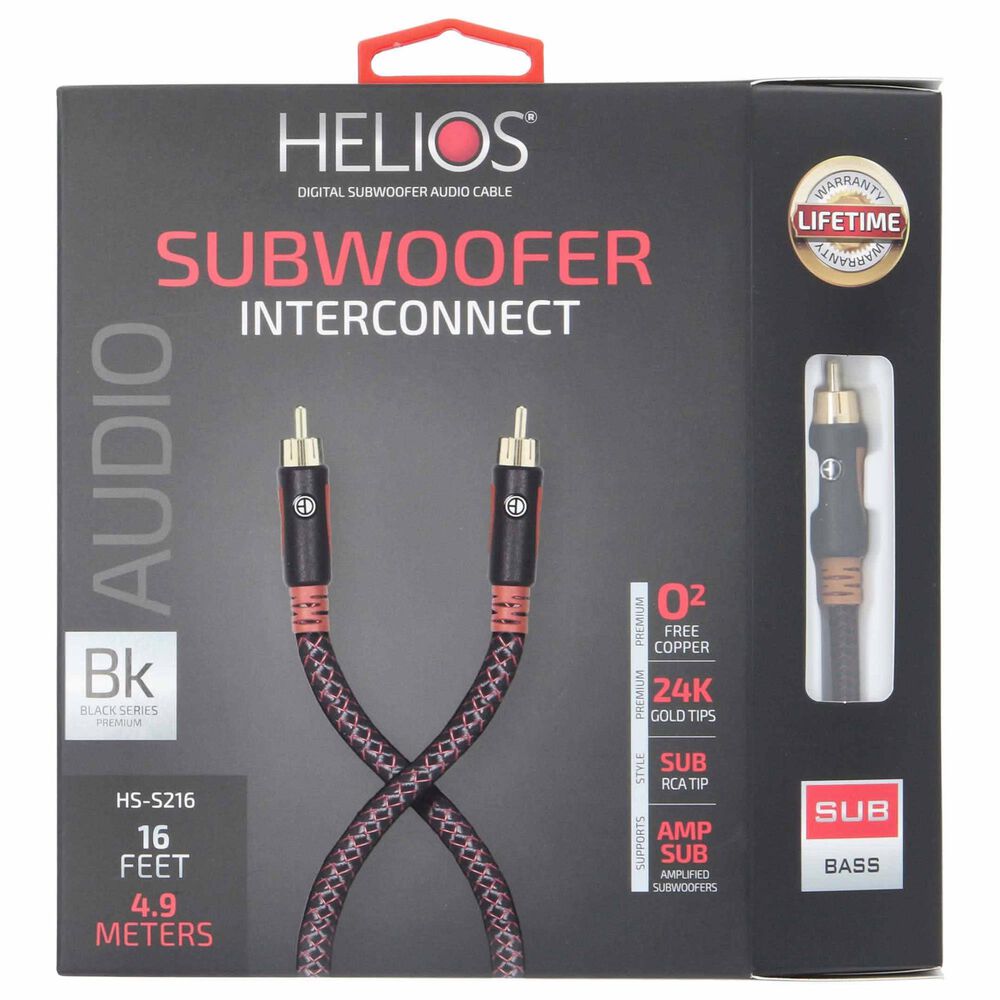 Helios 3-Piece Powermax 8 AC Outlet Surge Protector and 50' 14-Gauge Speaker Wire with Black Series 16' Subwoofer Cable in Black, , large
