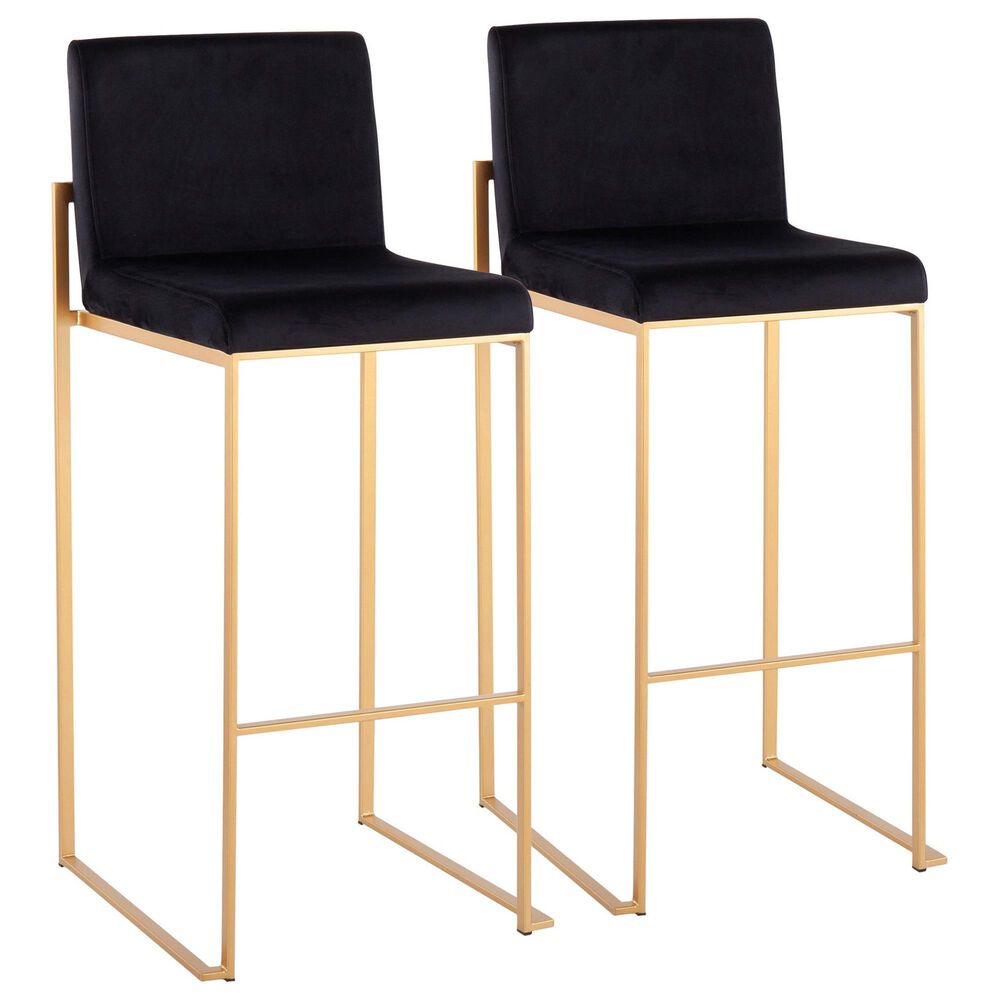 Lumisource Fuji High Back Barstool with Black Velvet in Gold (Set of 2), , large