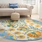Nourison Aloha 7"10" Round Blue, Yellow, Orange, Green and White Indoor/Outdoor Area Rug, , large