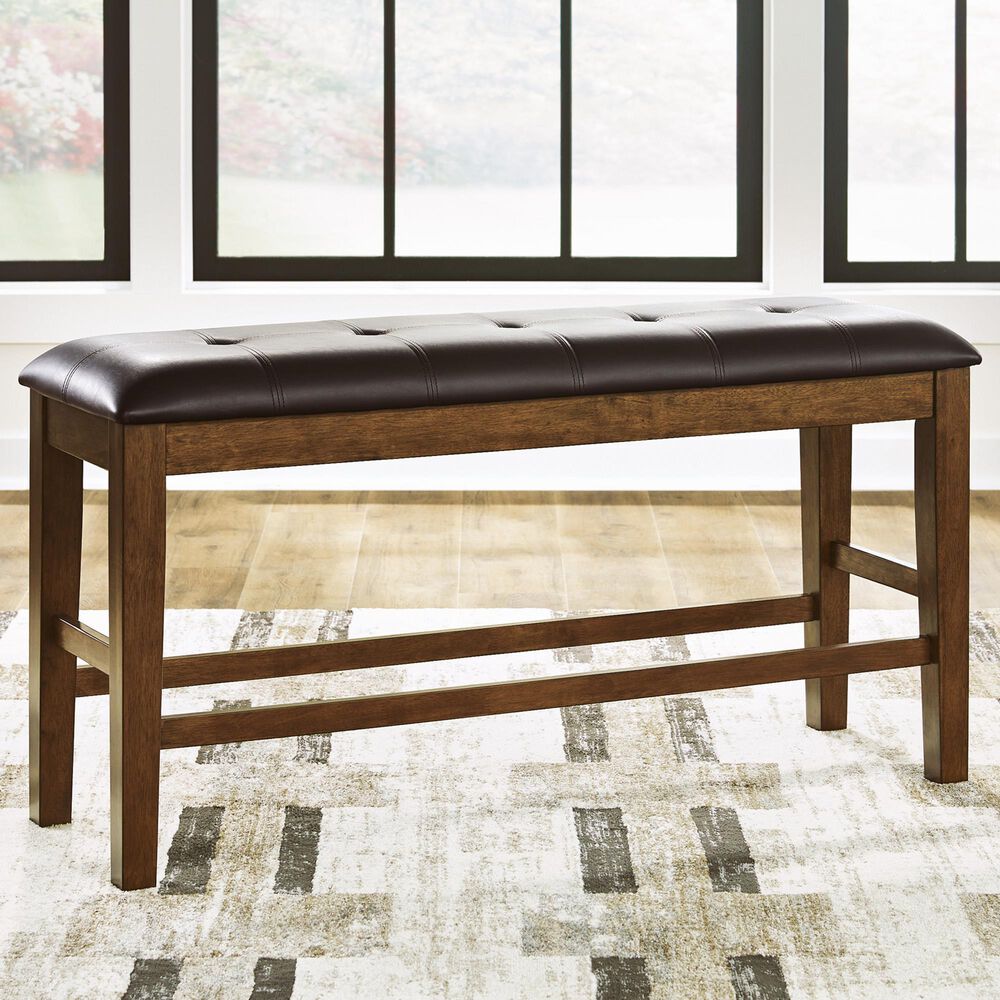 Ashley Ralene 25.38 Faux Leather Dining Bench in Medium Brown, , large