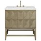James Martin Vanities Emmeline 36" Single Bathroom Vanity in Pebble Oak with 3 cm Ethereal Noctis Quartz Top and Rectangular Sink, , large