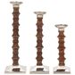 Maple and Jade Mango Wood Candle Holder in Brown and Silver (Set of 3), , large