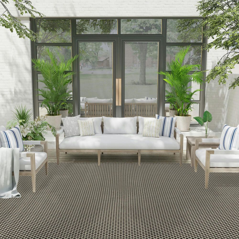 Nourison Courtyard Black and White 9&#39; x 12&#39; Indoor/Outdoor Area Rug, , large