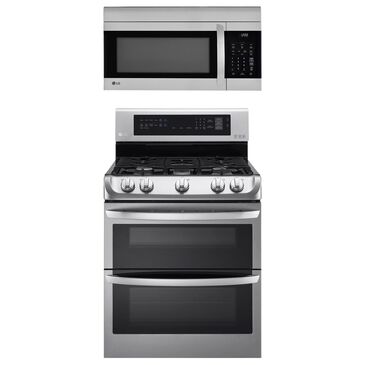 LG 2-Piece Kitchen Package with 6.9 Cu. Ft. Gas Double Oven Range and 1.7 Cu. Ft. Microwave Oven in Stainless Steel, , large