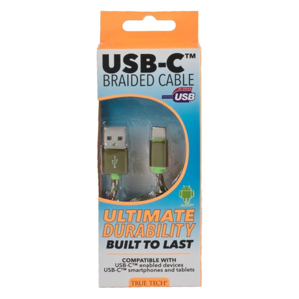 True Tech 3" USB-C Braided Cable in Green, Green, large