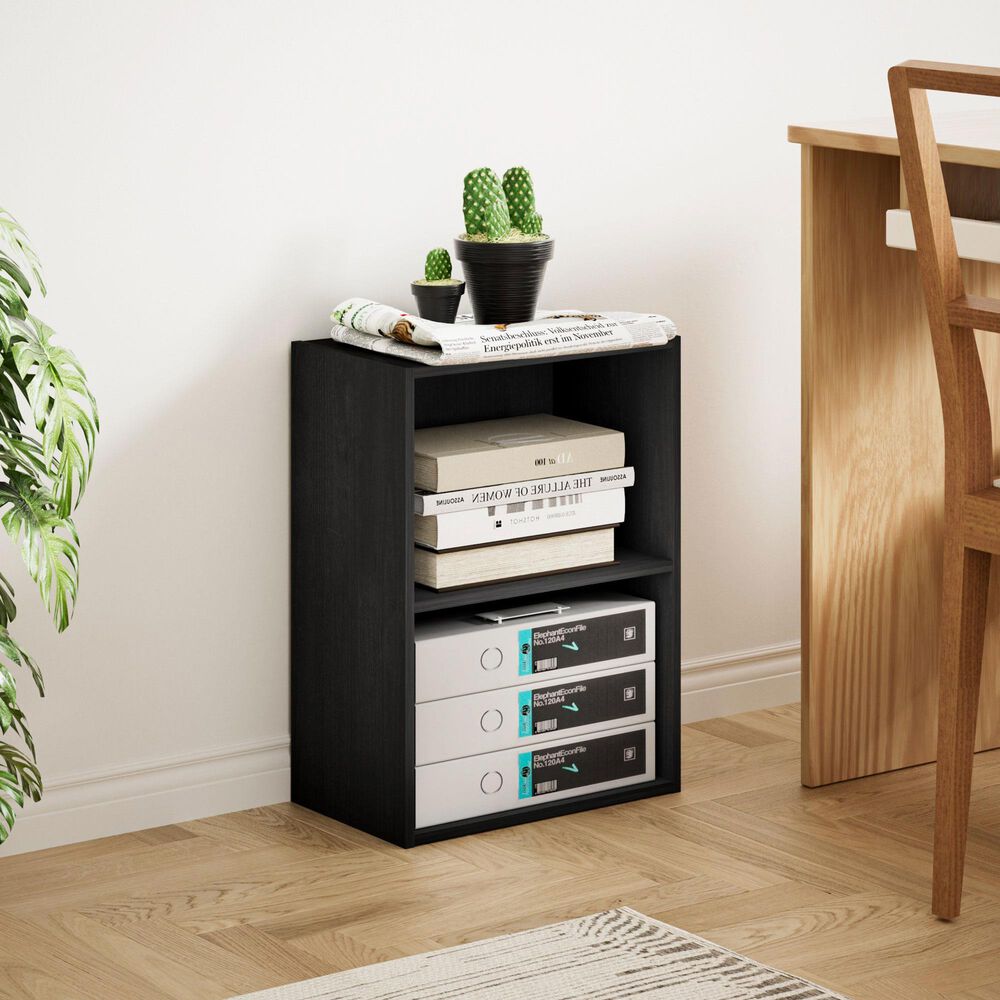 HOMLUX 2-Tier Cube Compact Storage Shelf Organizer Bookcase in Blackwood, , large