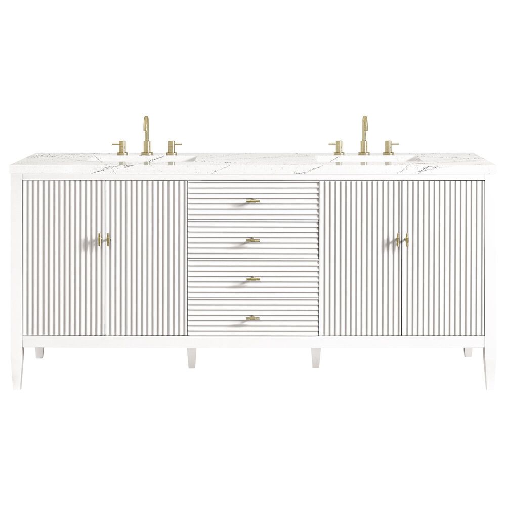James Martin Vanities Myrrin 72&quot; Double Vanity in Bright White with 3 cm Ethereal Noctis Quartz Top, , large