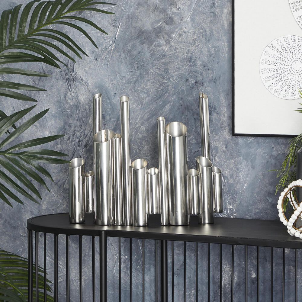 Maple and Jade Organ Pipe Tube Decorative Vase in Polished Silver, , large