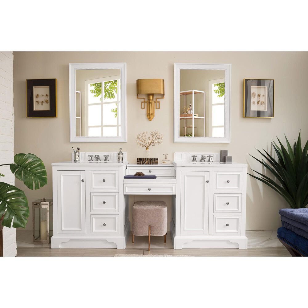 James Martin Vanities De Soto 82" Double Bathroom Vanity in Bright White with 3 cm White Zeus Quartz Top and Rectangular Sinks, , large