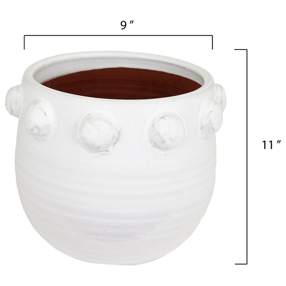 Creative Coop Round Terra-Cotta Planter with Raised Dots Design in White, , large