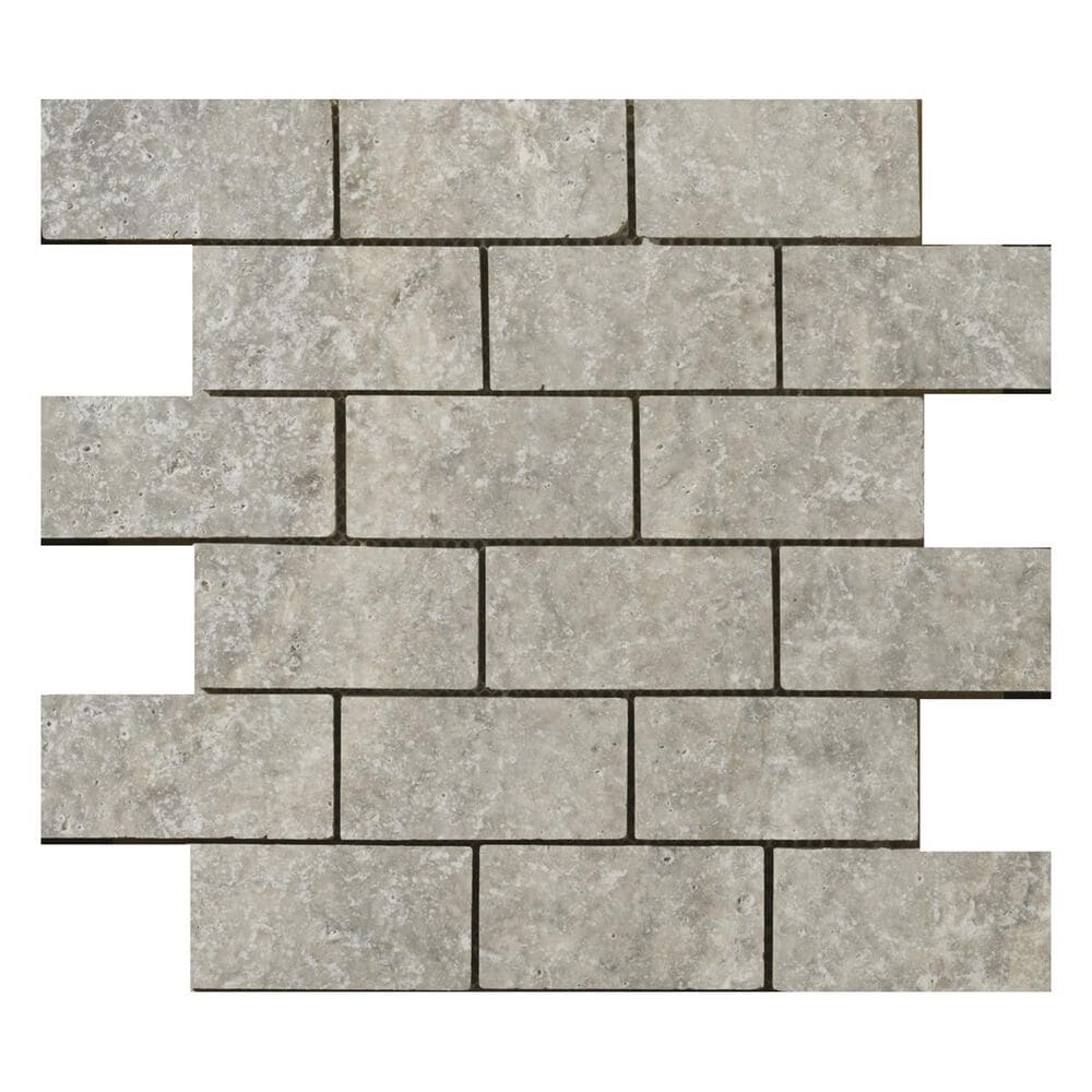 Emser Travertine Ancient Tumbled Silver 12" x 12" Natural Stone Mosaic Sheet, , large