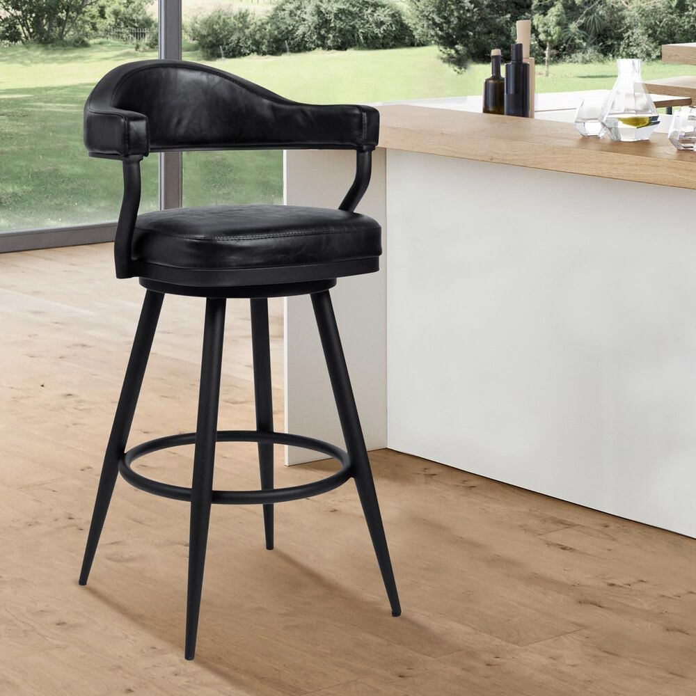 Blue River Amador 30&quot; Barstool with Vintage Black Cushion in Black Powder Coated, , large