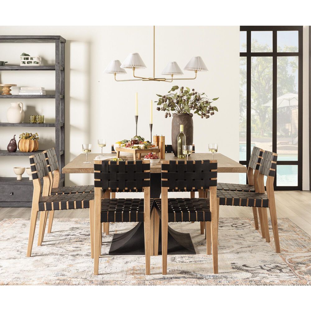 Nest Home Collections Wood and Metal Pedestal Dining Table in Natural and Black Finish, , large