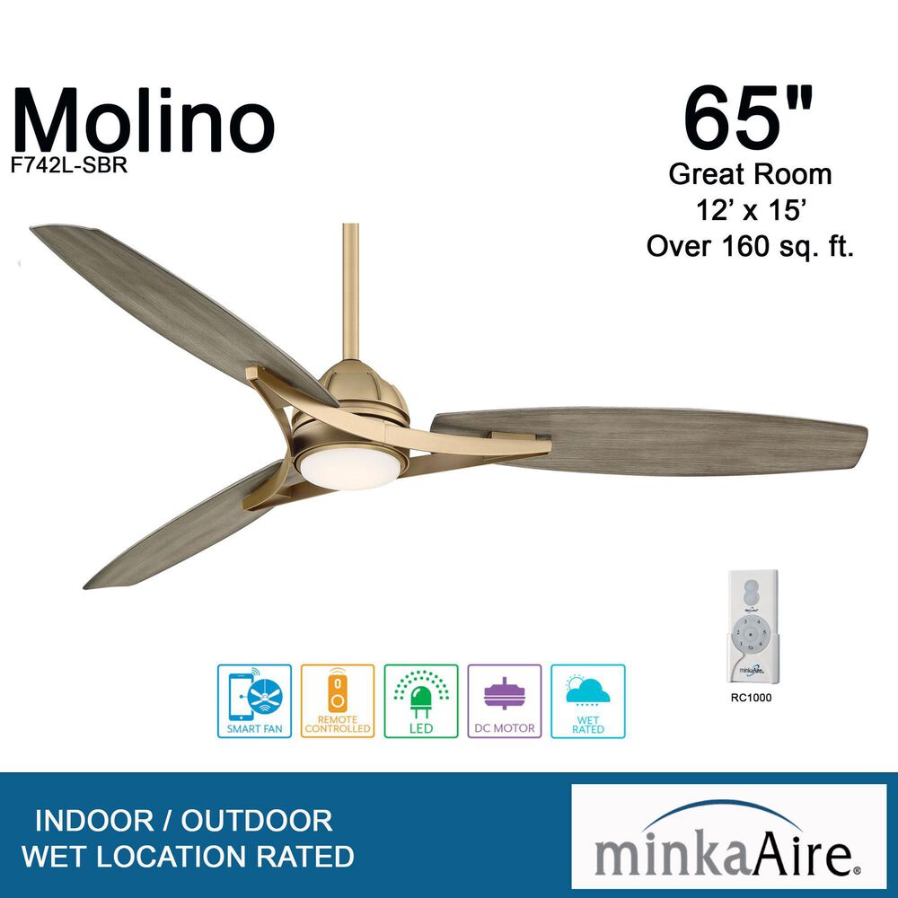 Minka-Aire Molino 65" Indoor/Outdoor Ceiling Fan with LED Light in Soft Brass, , large