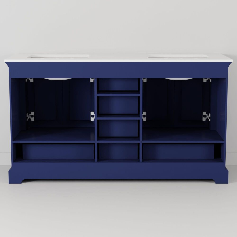 Lexora Home Dukes 60" Double Bathroom Vanity in Navy Blue with 2 cm White Cultured Marble Top and Rectangular Sinks, , large