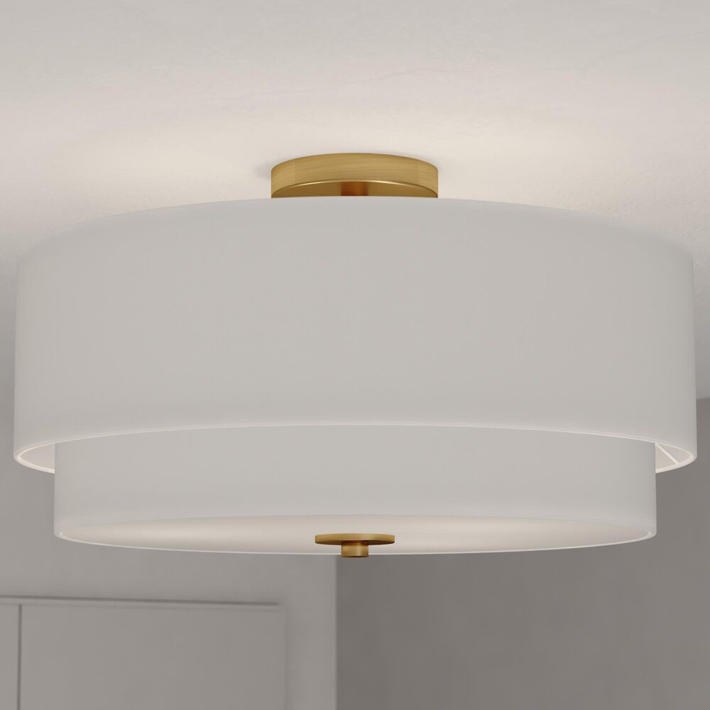 Vaxcel Burnaby 4-Light Semi-Flush Mount with White Linen Shade in Matte Brass, , large