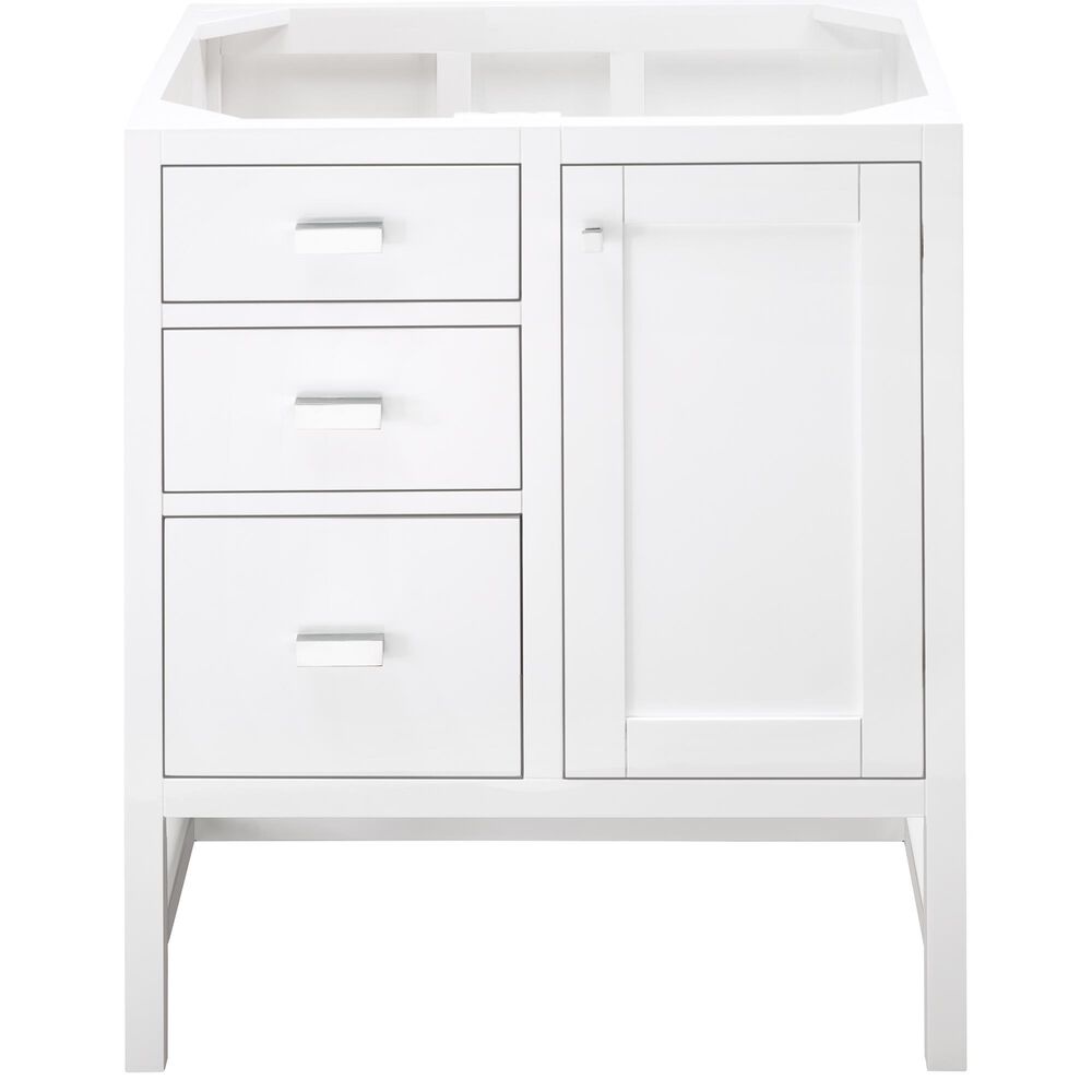 James Martin Vanities Addison 30" Single Bathroom Vanity in Glossy White with 3 cm Parisien Bleu Quartz Top and Rectangular Sink, , large