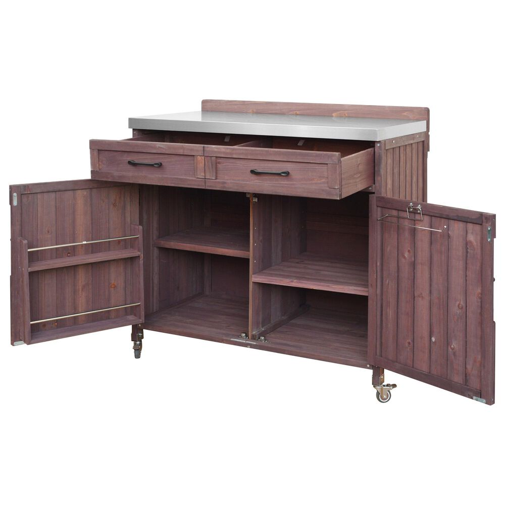 HOMLUX 39" Outdoor Kitchen Island with Stainless Table Top in Dark Brown, , large
