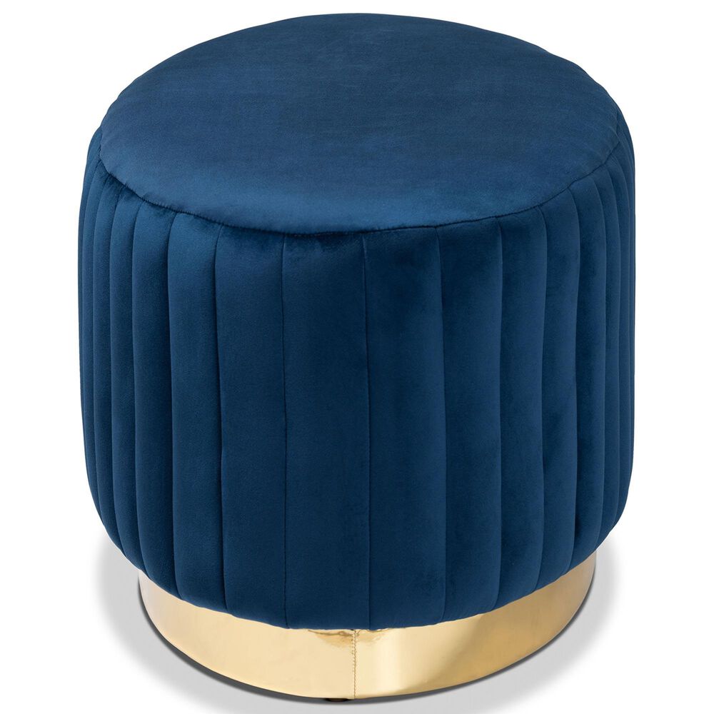 Baxton Studio Kirana Ottoman in Navy Blue and Gold, , large
