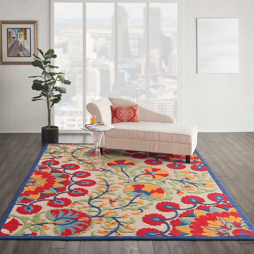 Nourison Aloha Floral 7&#39;10&quot; x 10&#39;6&quot; Red and Multicolor Indoor/Outdoor Area Rug, , large
