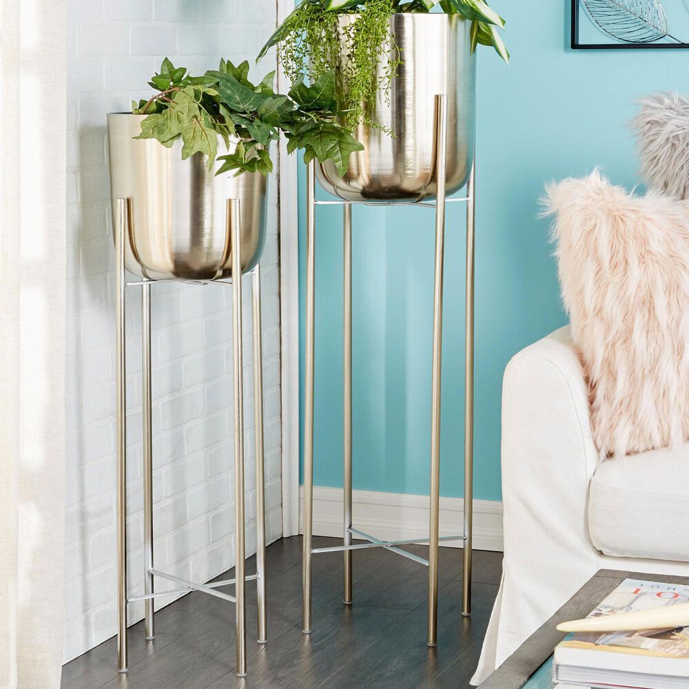 Maple and Jade Dome Indoor/Outdoor Planter with Removable Stand in Polished Silver &#40;Set of 2&#41;, , large