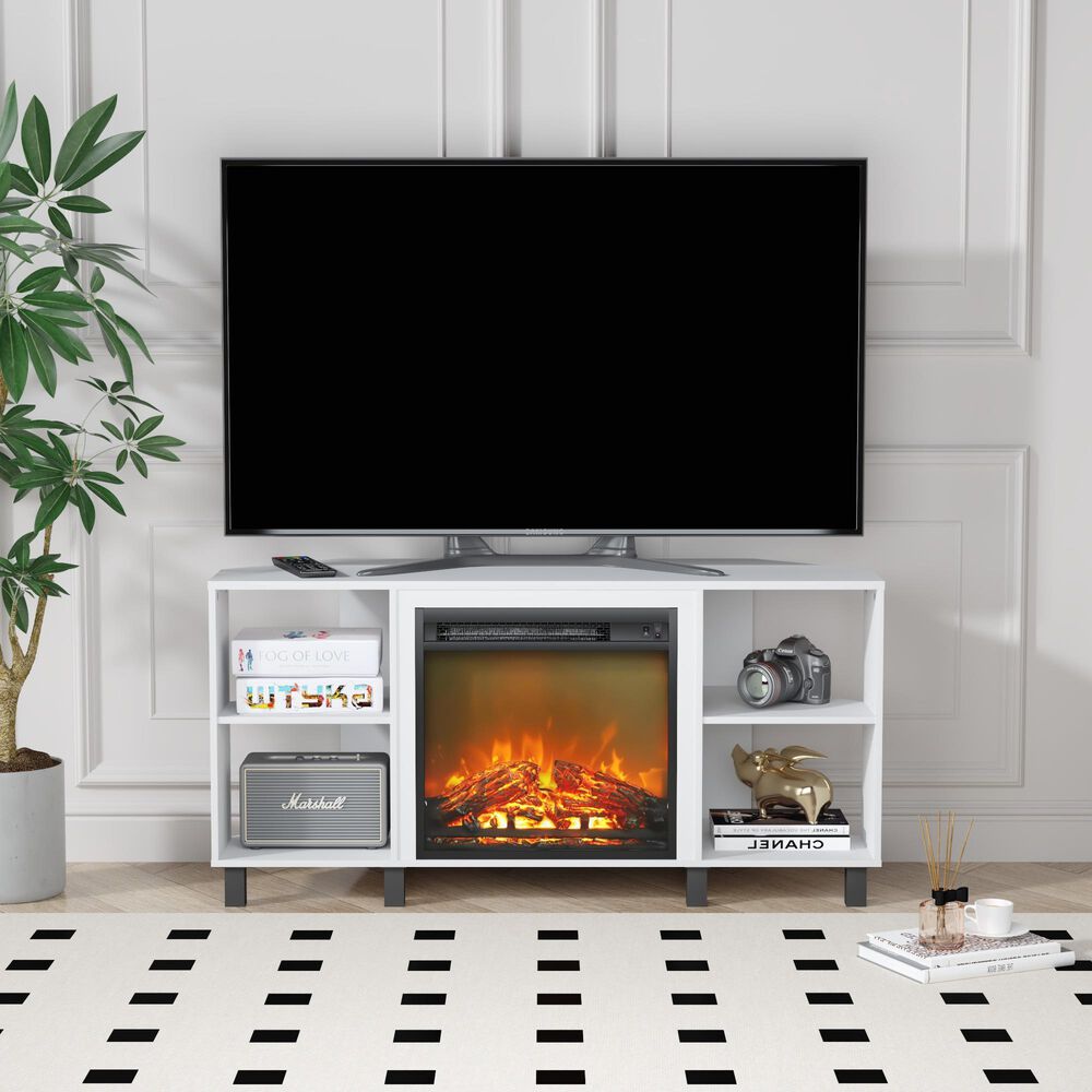 HOMLUX 47" Corner Fireplace TV Stand in Solid White, , large