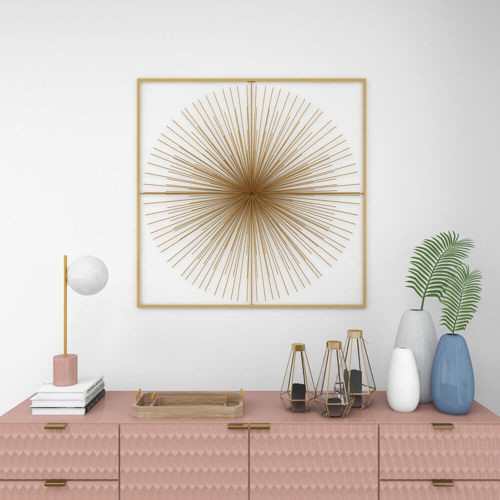 CosmoLiving by Cosmopolitan 36&quot; Square Modern Wall Decor with Starburst Center in Gold, , large