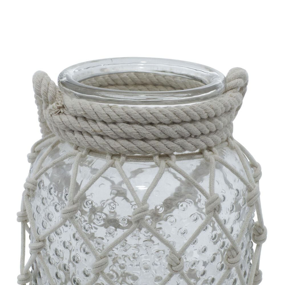 Maple and Jade Round Decorative Indoor/Outdoor Candle Lantern with Rope Handle in Clear and Cream, , large