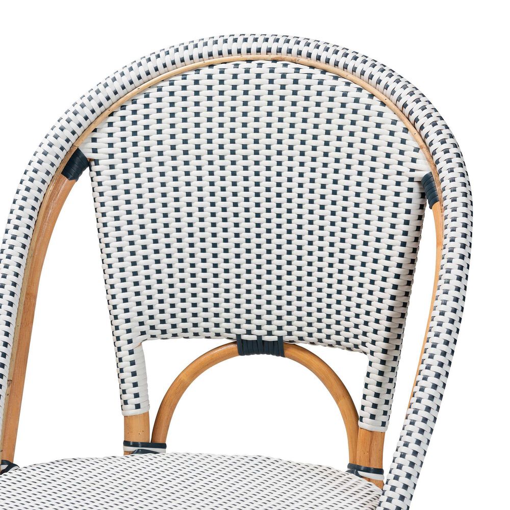 Baxton Studio Genica Counter Stool with Two-Tone Navy and White Weaving in Natural Rattan (Set of 2), , large