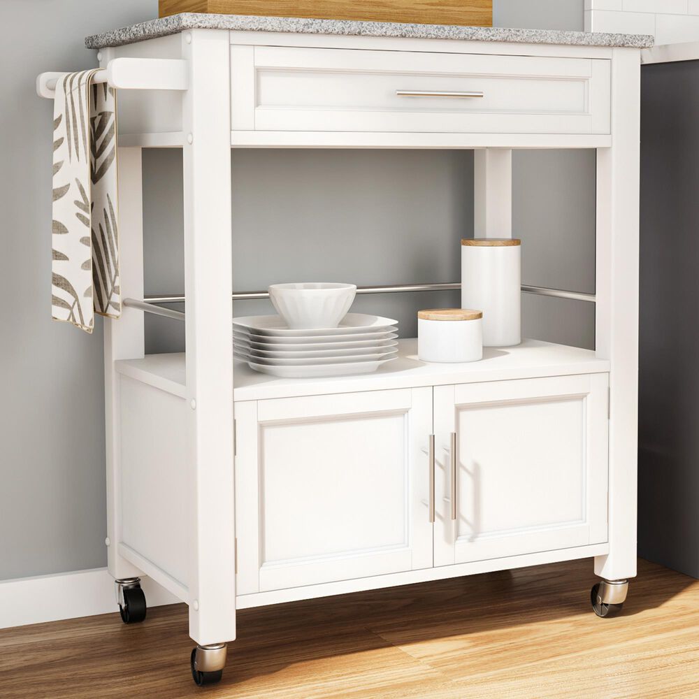 Linon Home Decor Cameron Kitchen Cart in White and Grey, , large