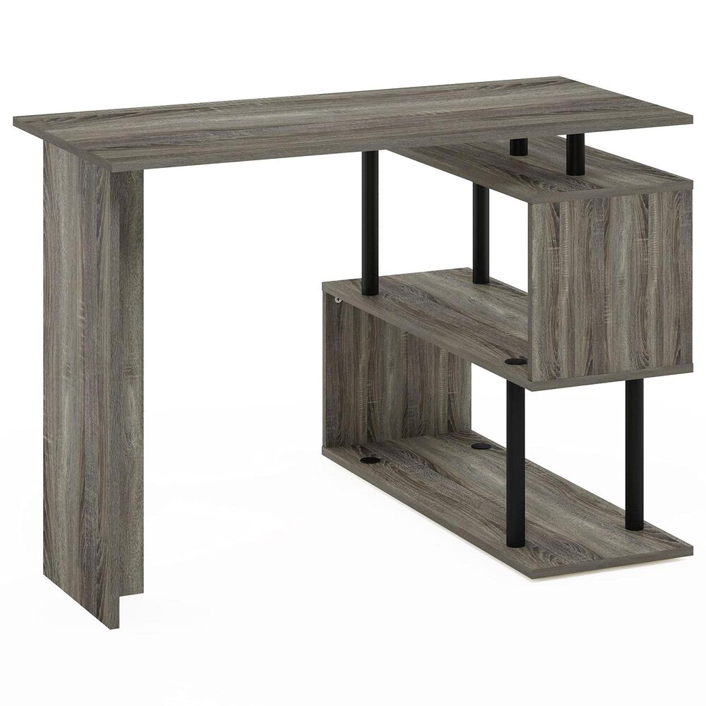 HOMLUX 3-Tier Shelves L-Shape Computer Desk in French Oak Grey and Black, , large
