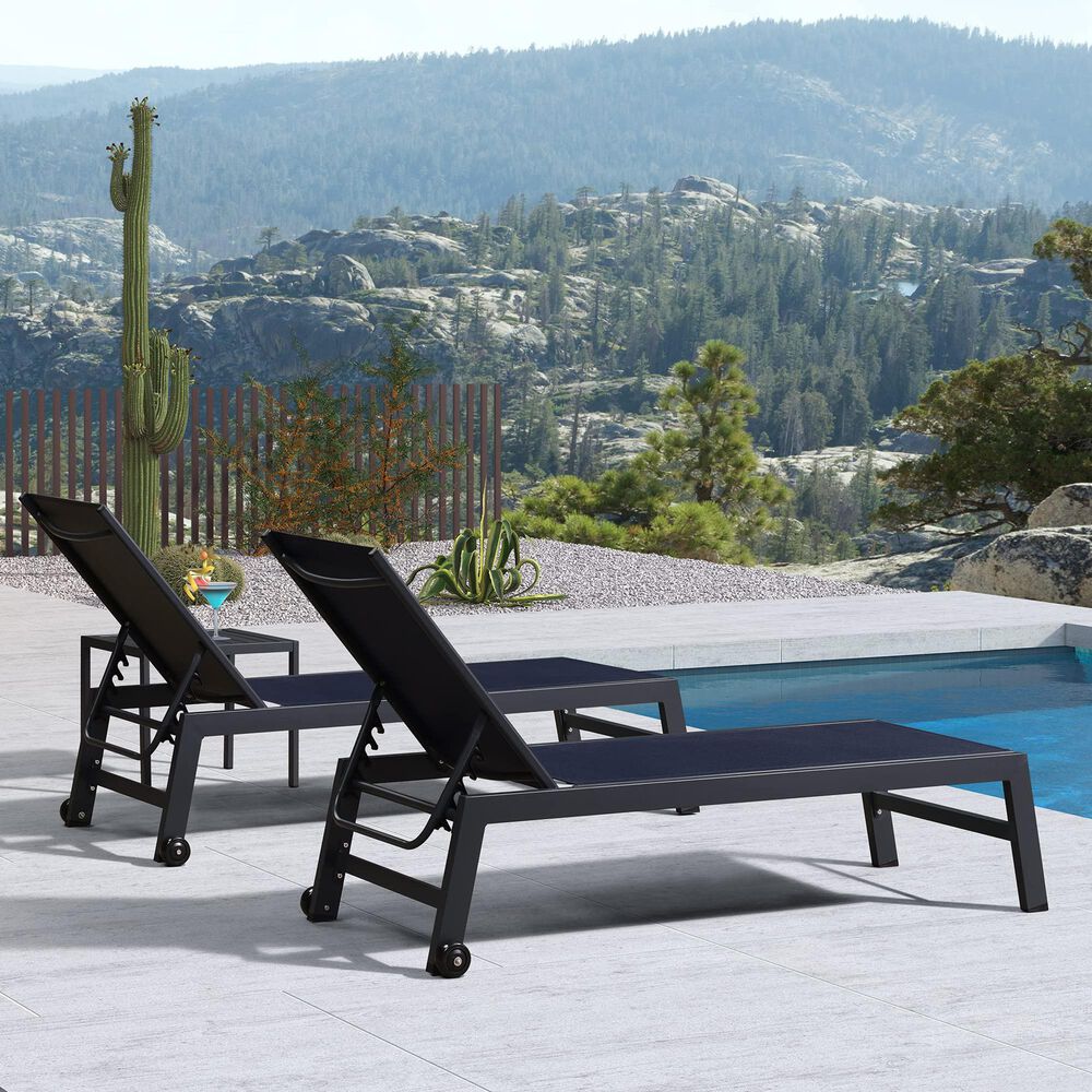 HOMLUX 3-Piece Patio Chaise Lounge Set with Wheels in Navy Blue, , large