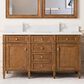 James Martin Vanities Brittany 60" Double Bathroom Vanity in Saddle Brown with 3 cm White Zeus Quartz Top and Rectangular Sinks, , large