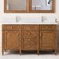 James Martin Vanities Brittany 60" Double Bathroom Vanity in Saddle Brown with 3 cm White Zeus Quartz Top and Rectangular Sinks, , large