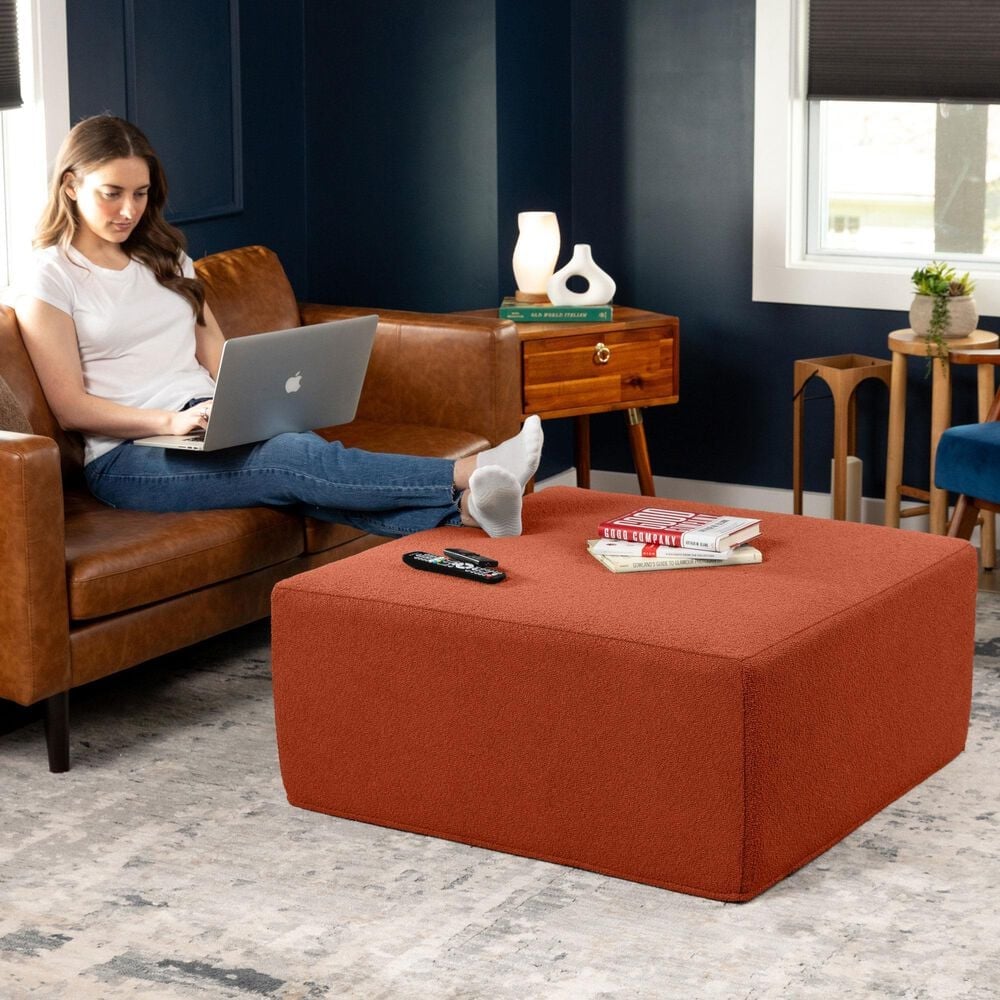 Jaxx Fairlie Boucle Fabric Ottoman in Terra Cotta, , large