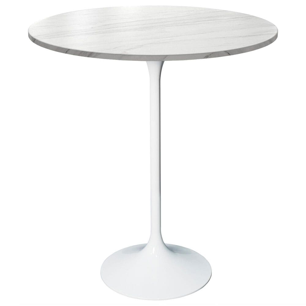 Leisuremod LeisureMod Verve Collection Modern Bar Height Table White Base with 27 Round Marble White Sintered Stone Top, , large