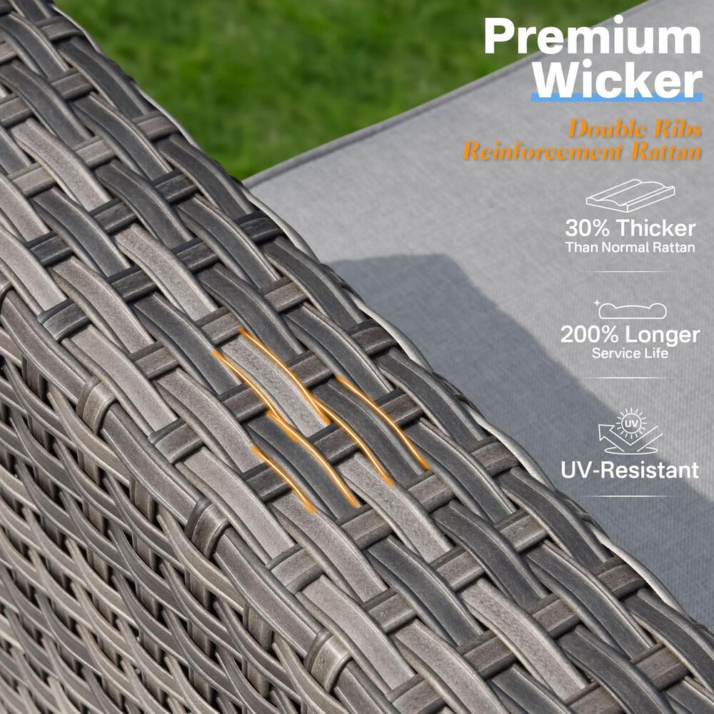 HOMLUX 7-Piece Patio Conversation Set with Grey Wicker in Gray, , large