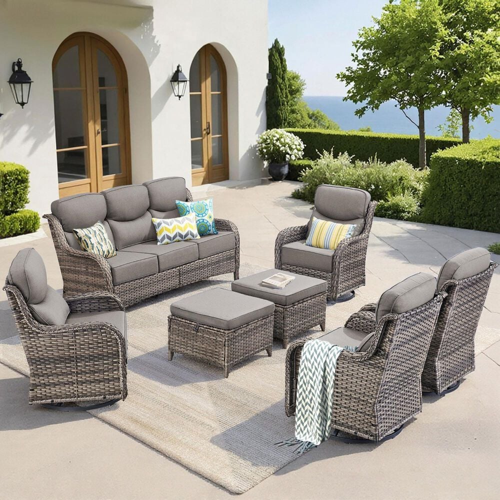 Sunwell Garden Patio Ottoman in Gray (Set of 2), , large