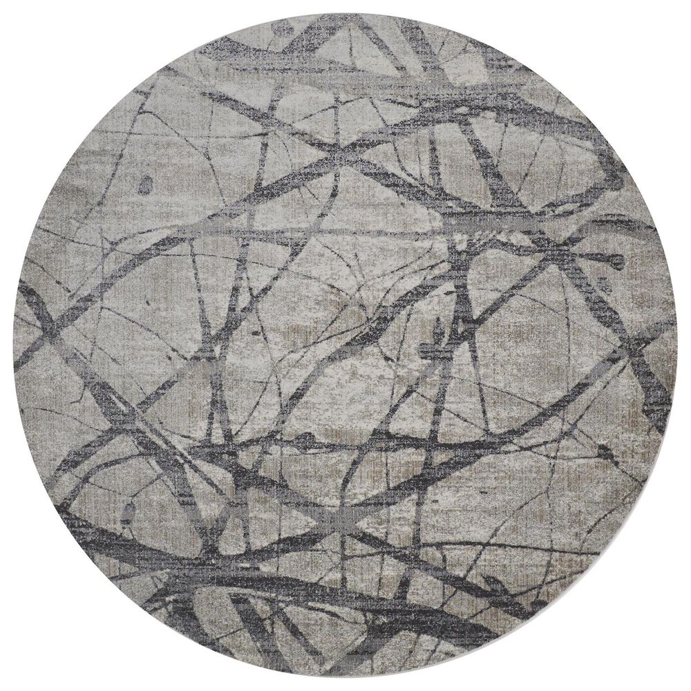 Feizy Kano 8"9" Round Charcoal and Gray Area Rug, , large