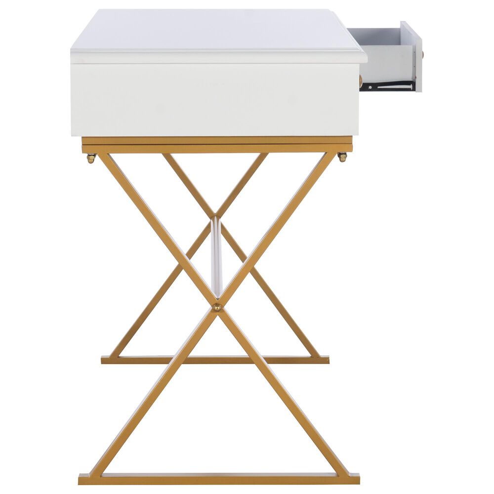 Linon Home Decor Campaign 2-Drawer Desk in White and Gold, , large