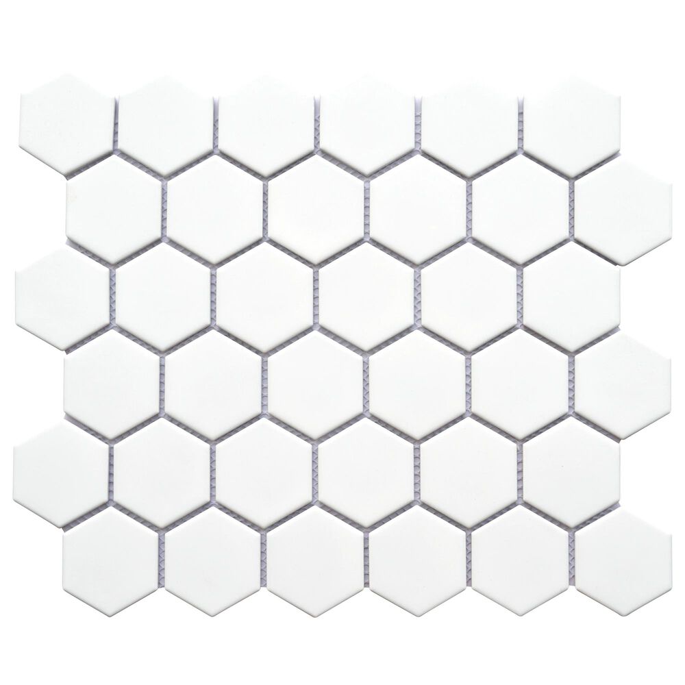 Emser Impact White 2" x 2" Hexagon on 11" x 13" Porcelain Mosaic Sheet, , large