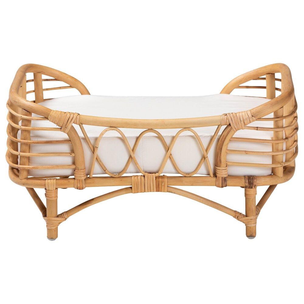 Baxton Studio Malino Rattan Pet Bed with Cushion in Natural Brown, , large