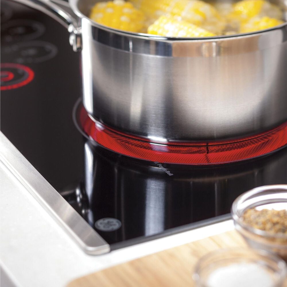 GE Profile 30" Downdraft Electric Cooktop in Black and Stainless Steel, , large