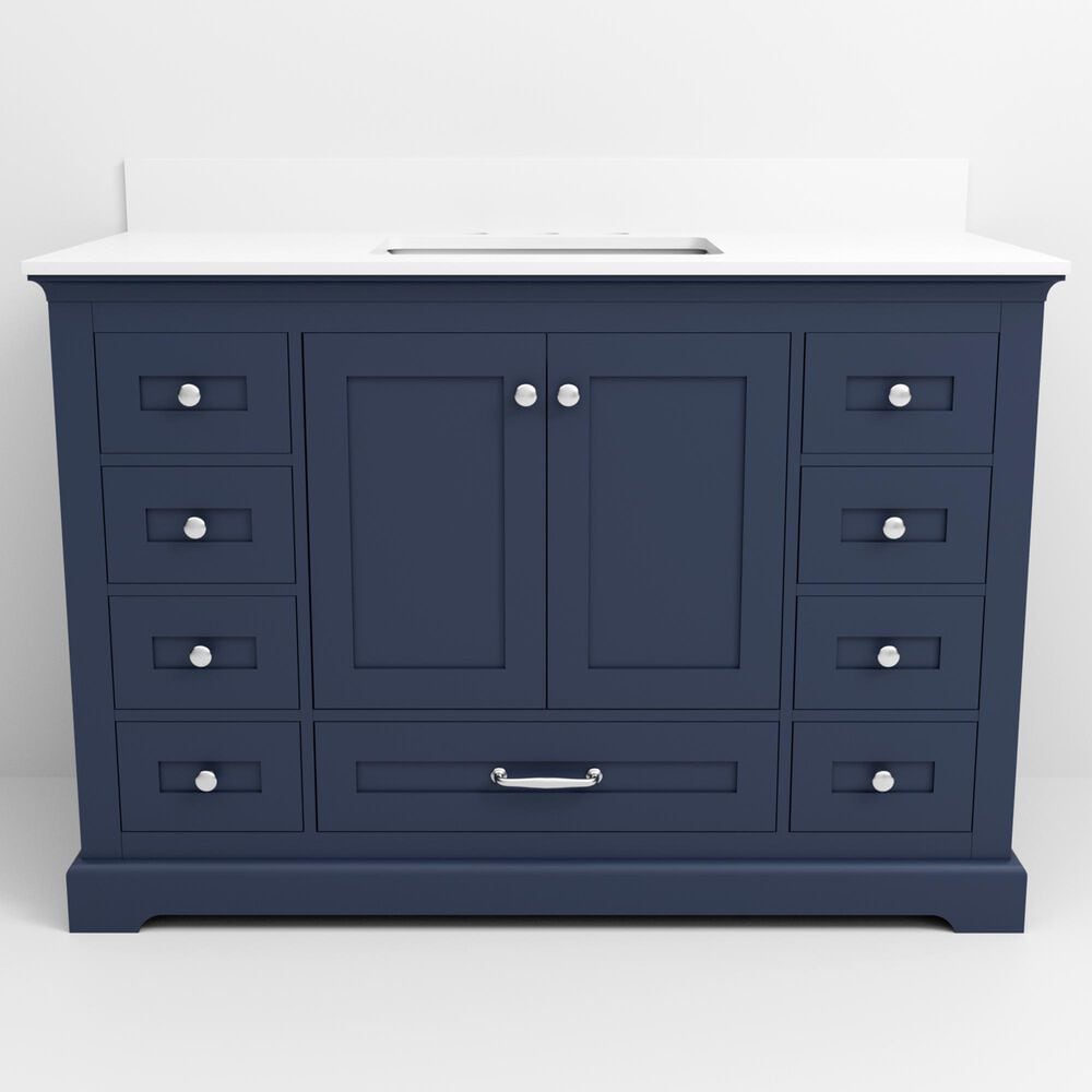 Lexora Home Dukes 48" Single Bathroom Vanity in Navy Blue with 2 cm White Quartz Top and Rectangular Sink, , large