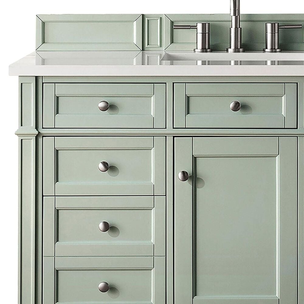 James Martin Vanities Brittany 48&quot; Single Bathroom Vanity in Sage Green with 3 cm White Zeus Quartz Top and Rectangular Sink, , large