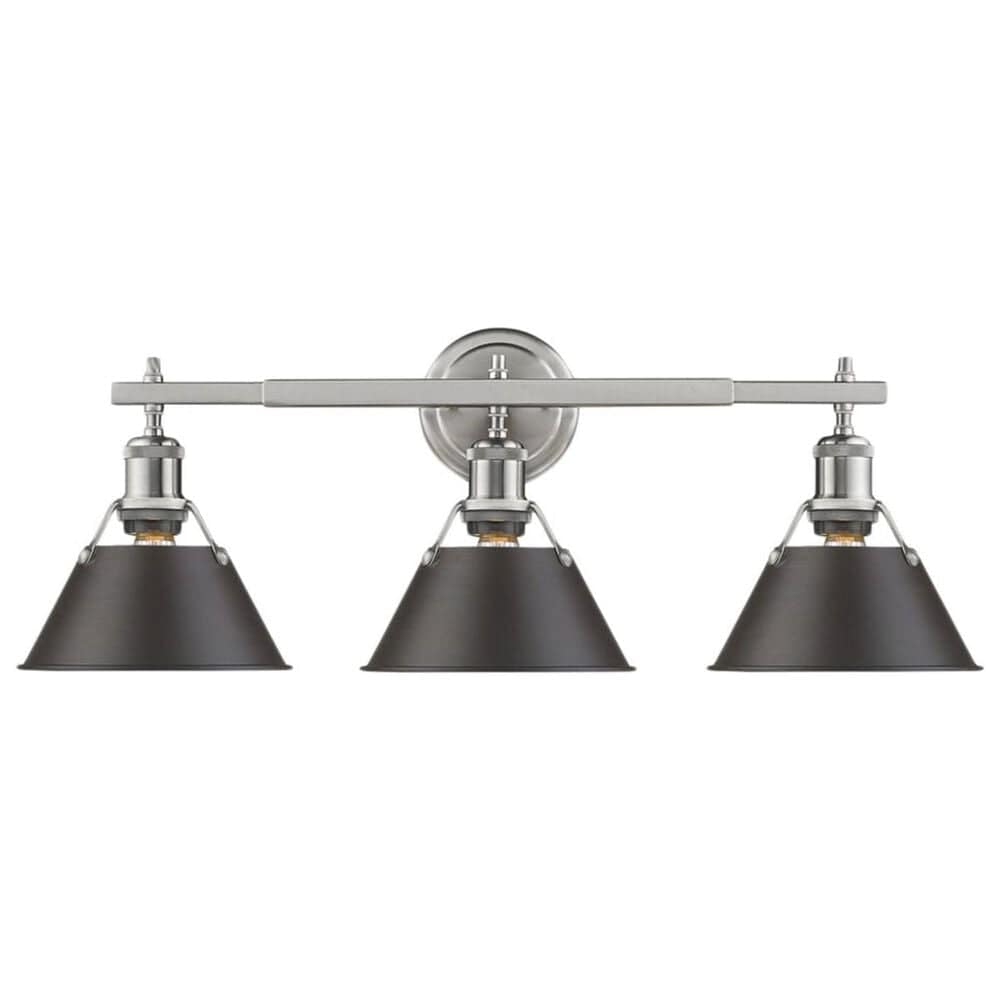 Golden Lighting Orwell PW 3-Light Bath Vanity in Pewter with Rubbed Bronze Shade, , large