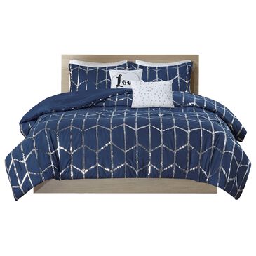 Hampton Park Raina 5-Piece Full/Queen Comforter Set in Navy and Silver, , large