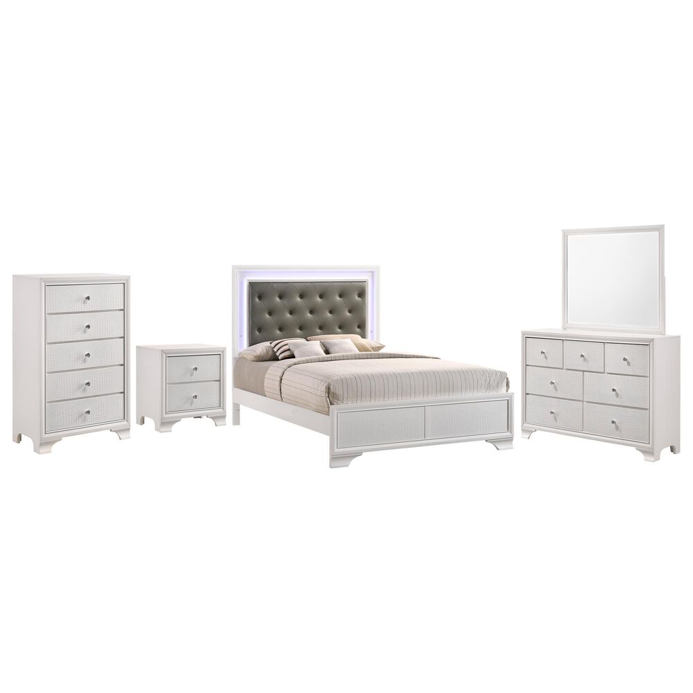 Crown Mark Lyssa 5-Piece Queen Bedroom Set in White, , large
